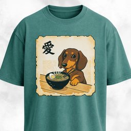 Japanese Style Tan Doxie Eating Ramen T Shirt Gift For Dog Lover