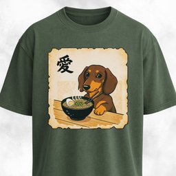 Japanese Style Tan Doxie Eating Ramen T Shirt Gift For Dog Lover
