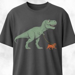 T Rex Walking A Pug T Shirt Gift For Dinosaur Lover