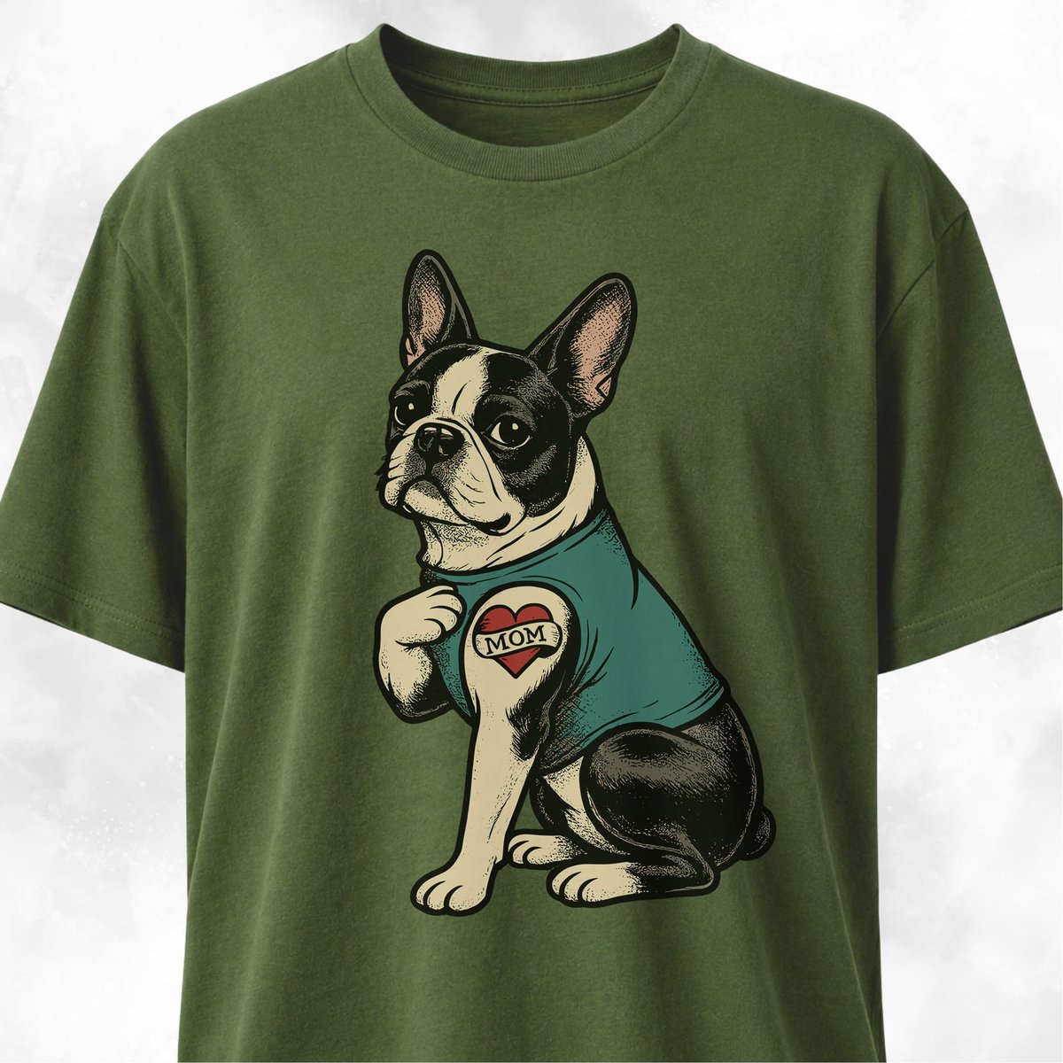 I Love Mom Tattoo Boston Terrier T Shirt Gift For Mom
