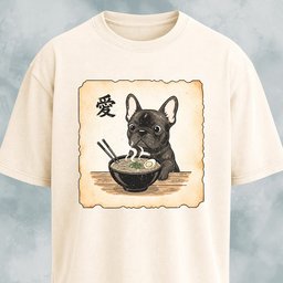 Japanese Style Frenchie Eating Ramen T Shirt Gift For Dog Lover