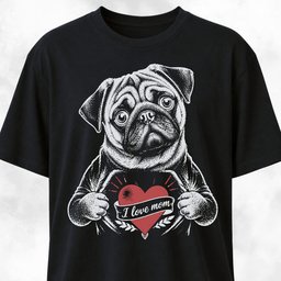 I Love Mom Chest Tattoo Pug T Shirt Gift For Mom