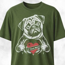 I Love Mom Chest Tattoo Pug T Shirt Gift For Mom
