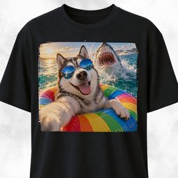 Husky With Shark T Shirt Gift For Dog Lover