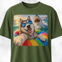 Husky With Shark T Shirt Gift For Dog Lover