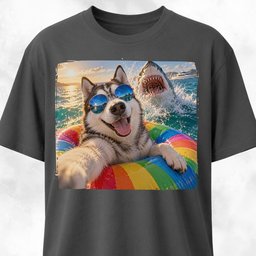 Husky With Shark T Shirt Gift For Dog Lover
