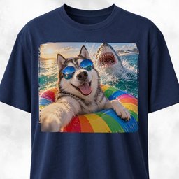 Husky With Shark T Shirt Gift For Dog Lover