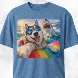 Husky With Shark T Shirt Gift For Dog Lover