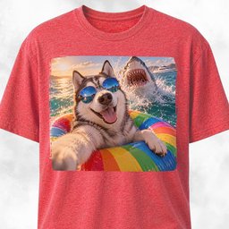 Husky With Shark T Shirt Gift For Dog Lover