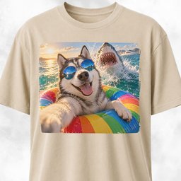 Husky With Shark T Shirt Gift For Dog Lover