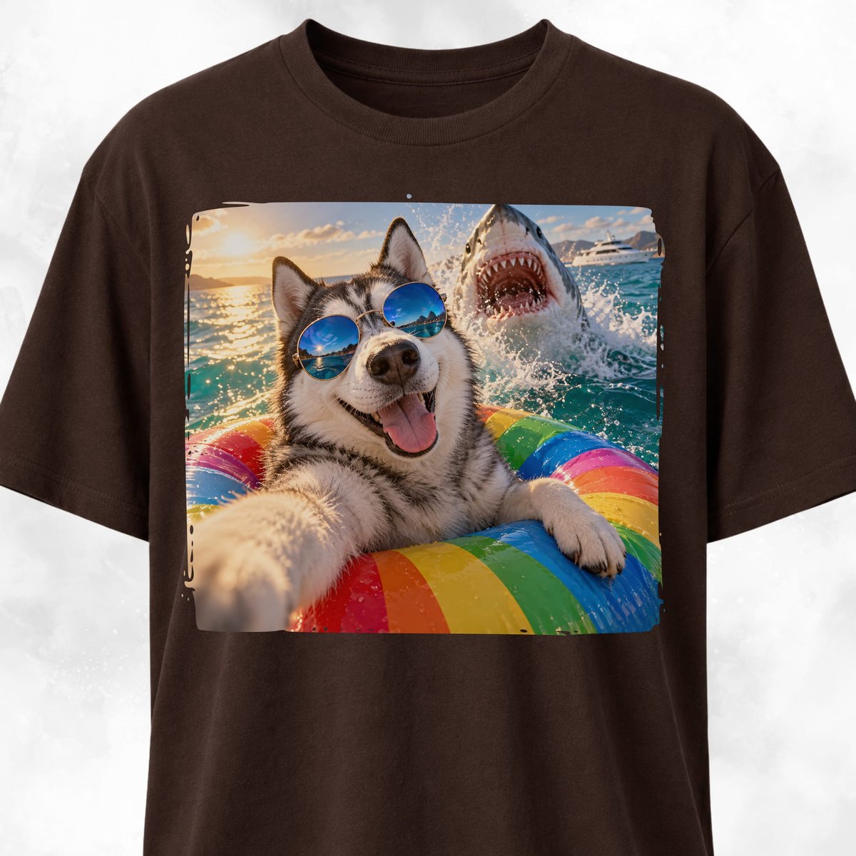Husky With Shark T Shirt Gift For Dog Lover