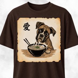 Japanese Boxer Eating Ramen T Shirt Gift For Dog Lover