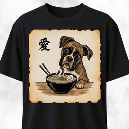 Japanese Boxer Eating Ramen T Shirt Gift For Dog Lover