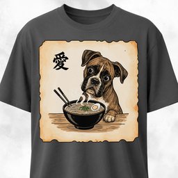 Japanese Boxer Eating Ramen T Shirt Gift For Dog Lover