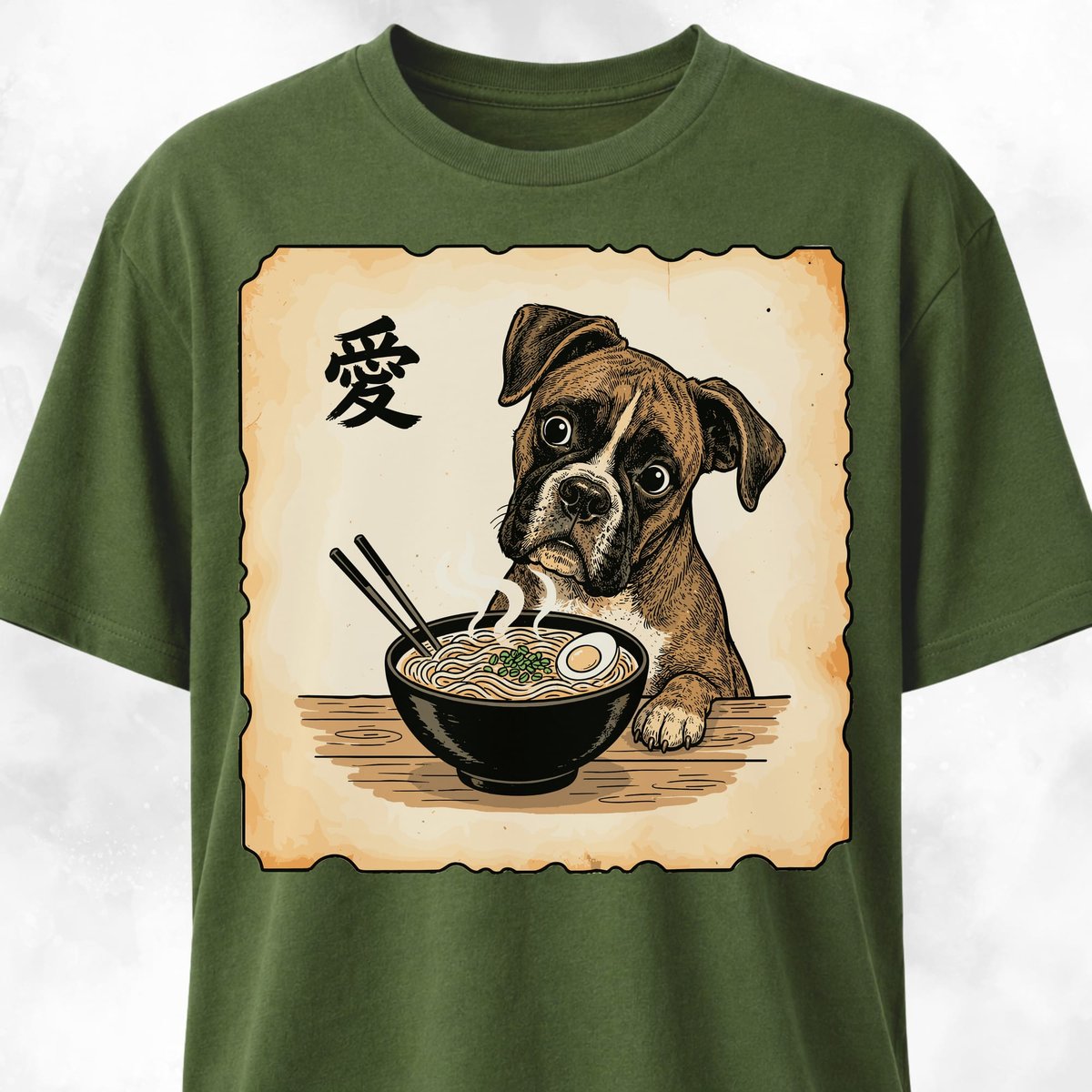 Japanese Boxer Eating Ramen T Shirt Gift For Dog Lover