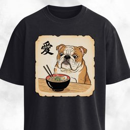 Japanese Style Bulldog Eating Ramen T Shirt Gift For Dog Lover