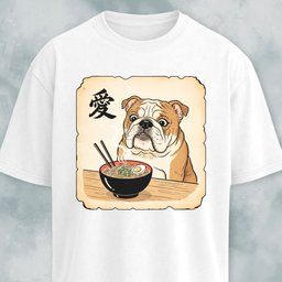 Japanese Style Bulldog Eating Ramen T Shirt Gift For Dog Lover
