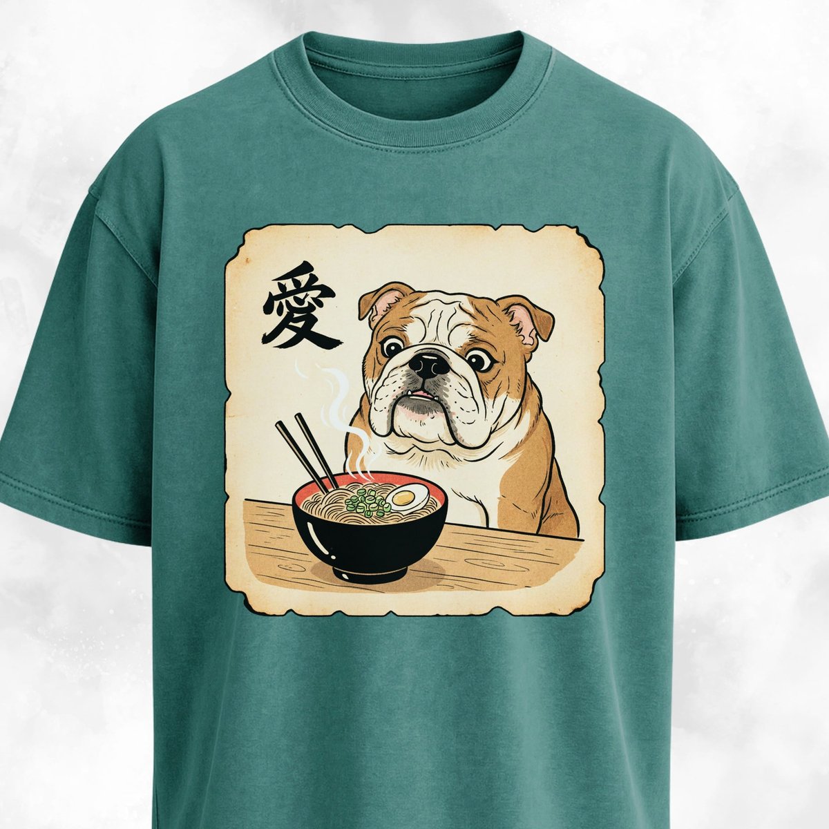 Japanese Style Bulldog Eating Ramen T Shirt Gift For Dog Lover