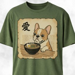 Japanese Tan French Bulldog Eating Ramen T Shirt Gift For Dog Lover