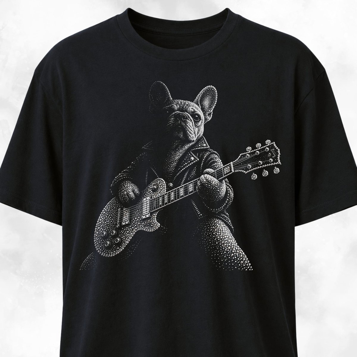 Rhinestone Frenchie Guitarist T Shirt Gift For Dog Lover