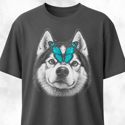 Husky With Butterfly T Shirt Gift For Dog Lover