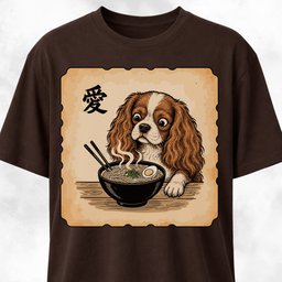 Japanese Cavalier King Charles Spaniel Eating Ramen T Shirt Gift For Dog Lover