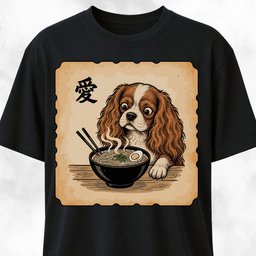 Japanese Cavalier King Charles Spaniel Eating Ramen T Shirt Gift For Dog Lover