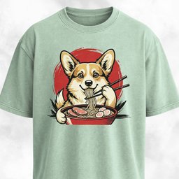 Japanese Corgi Eating Ramen Graphic T Shirt Gift For Dog Lover