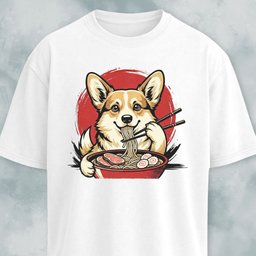Japanese Corgi Eating Ramen Graphic T Shirt Gift For Dog Lover