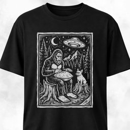 Sasquatch Playing Handpan With Frenchie T Shirt Gift For Dog Lover