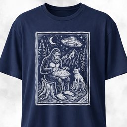 Sasquatch Playing Handpan With Frenchie T Shirt Gift For Dog Lover