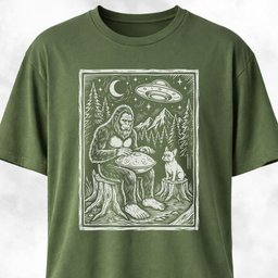 Sasquatch Playing Handpan With Frenchie T Shirt Gift For Dog Lover