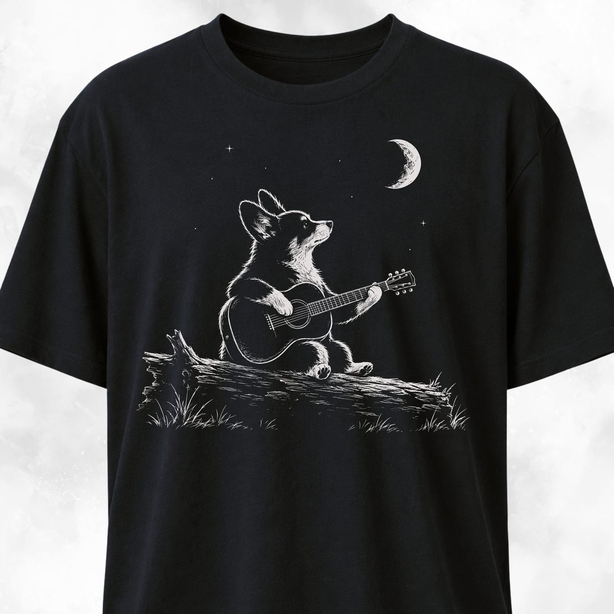 Moonlit Corgi Acoustic Guitar Serenade T Shirt Gift For Dog Lover