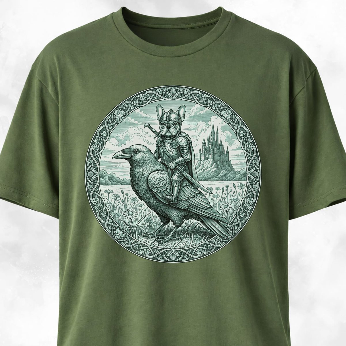 Medieval French Bulldog Knight On A Crow T Shirt Gift For Dog Lover