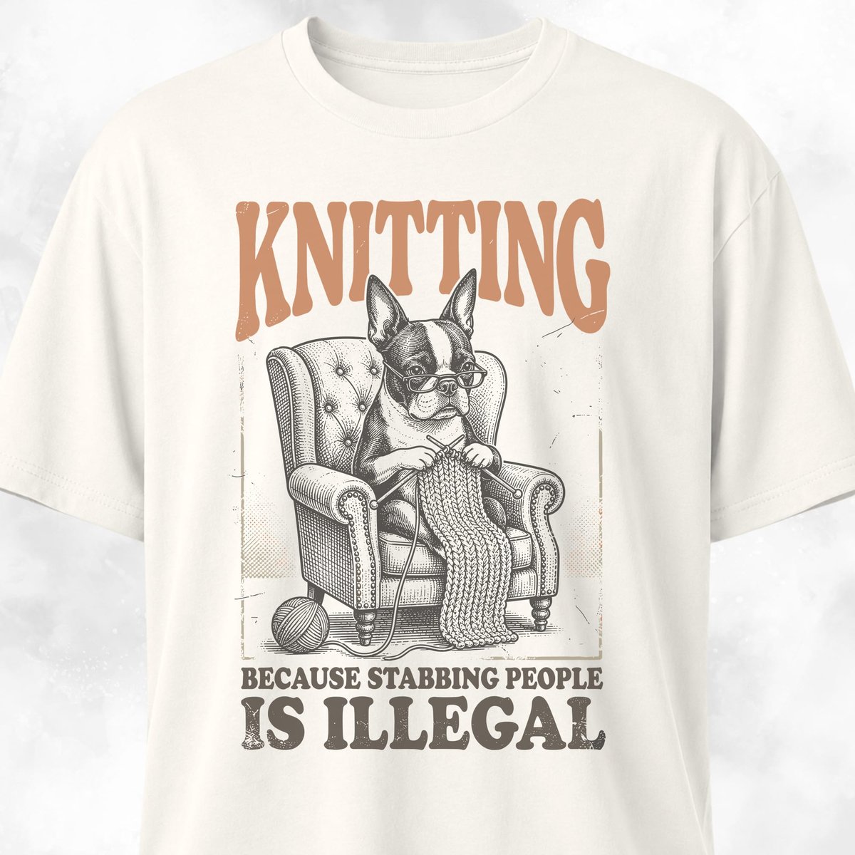 Knitting Boston Terrier T Shirt Gift For Dog Lover