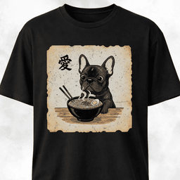 Japanese Style Frenchie Eating Ramen T Shirt Gift For Dog Lover