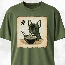 Japanese Style Frenchie Eating Ramen T Shirt Gift For Dog Lover