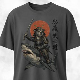 Samurai Pitbull Riding A Shark T Shirt Gift For Dog Lover