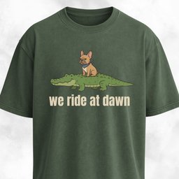 We Ride At Dawn Frenchie On A Crocodile T Shirt Gift For Dog Lover