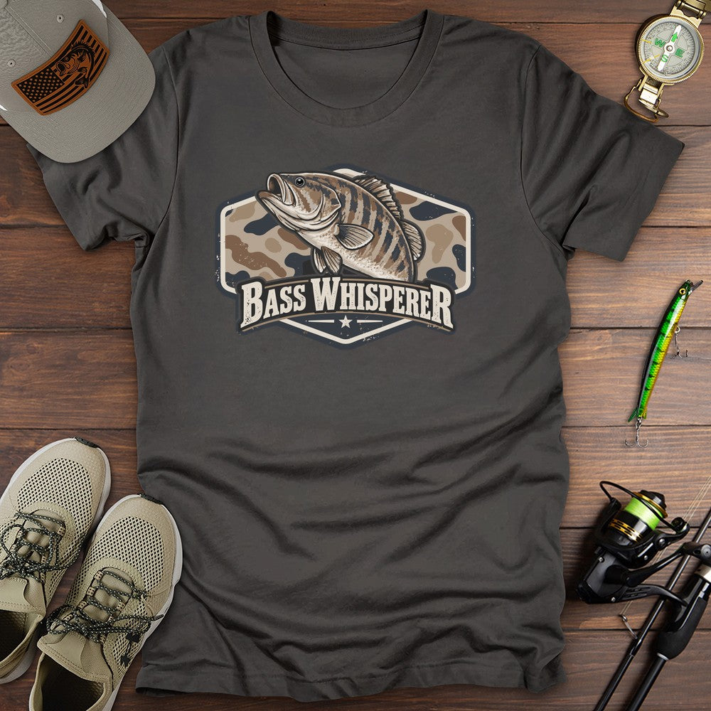 Bass Whisperer Camo T Shirt Gift For Fishing Enthusiast