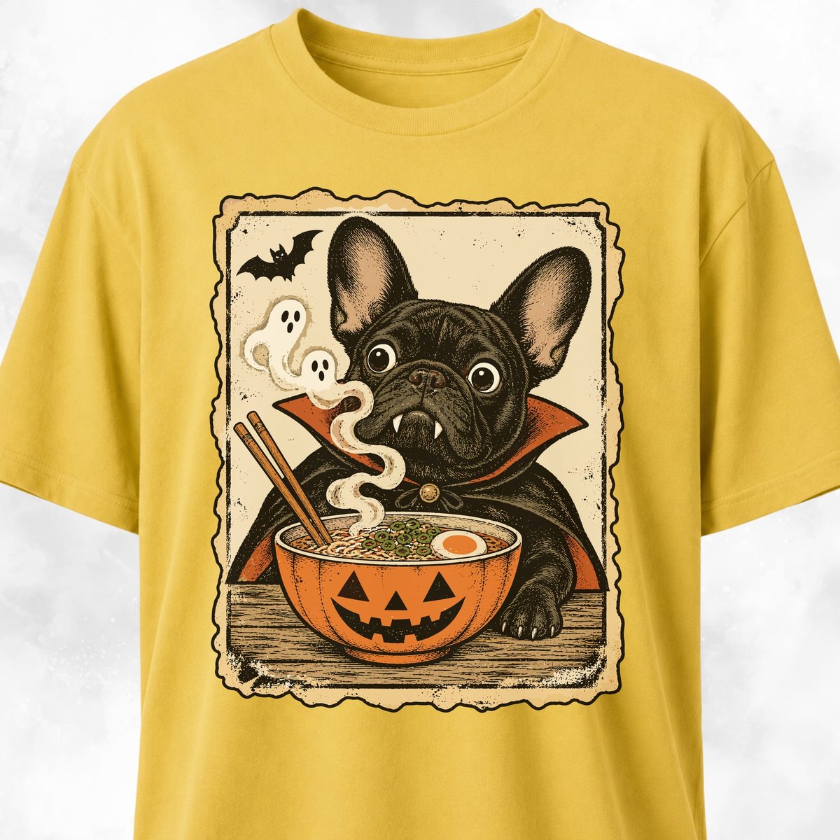 Vampire Frenchies Ghostly Pumpkin Ramen T Shirt Gift For Dog Lover