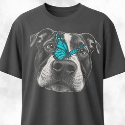 Turquoise Butterfly On A Pitbulls Nose T Shirt Gift For Dog Lover