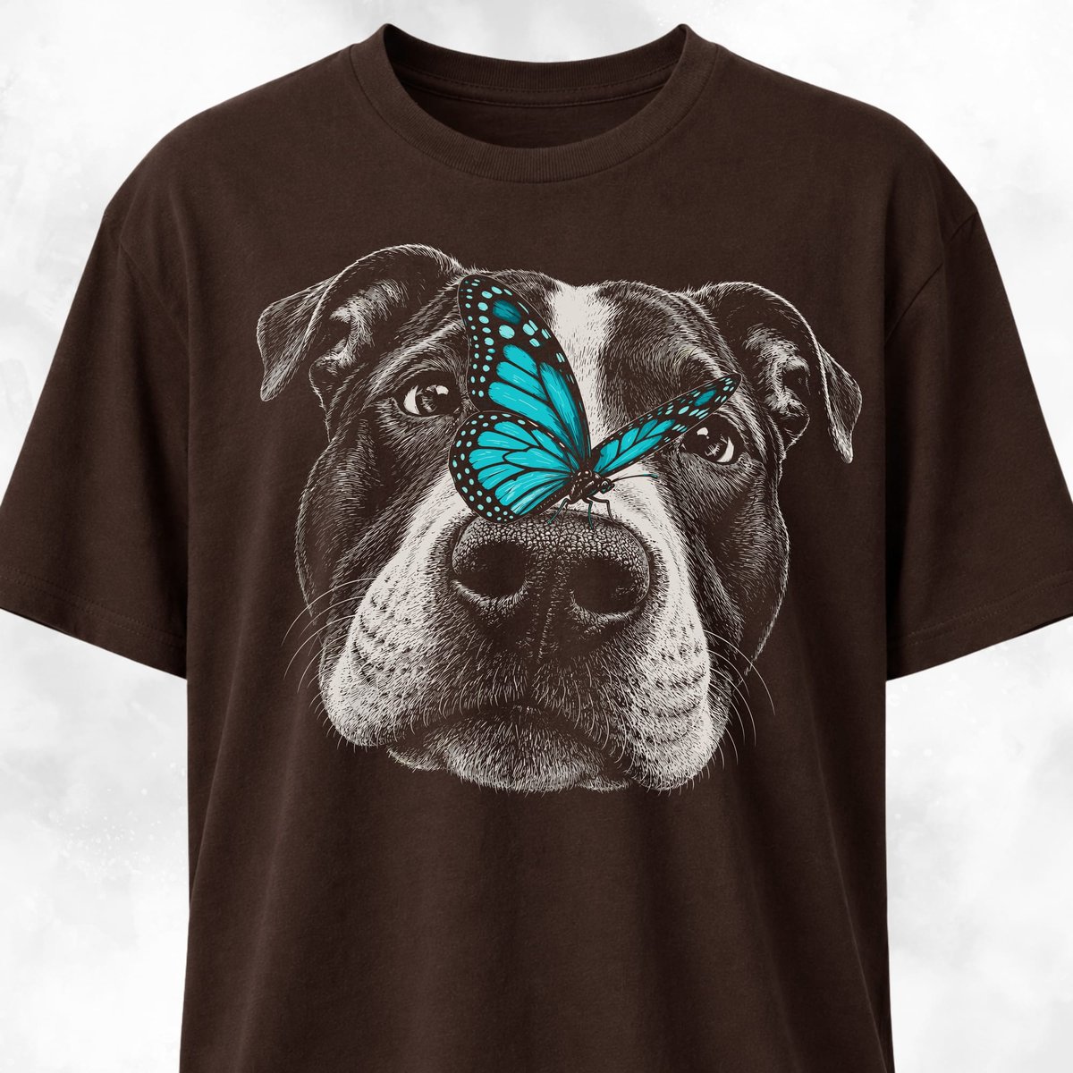 Turquoise Butterfly On A Pitbulls Nose T Shirt Gift For Dog Lover