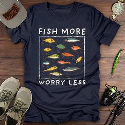 Fish More Worry Less T Shirt Gift For Fishing Enthusiast