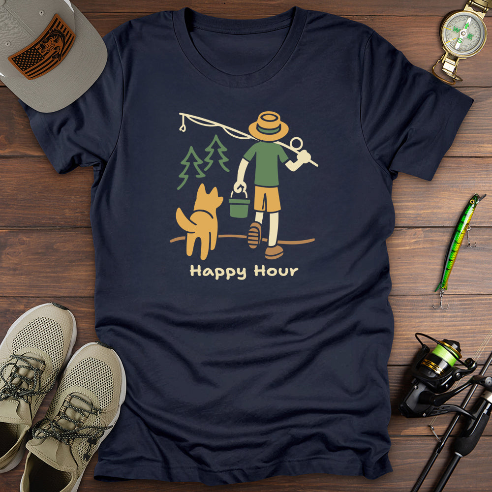 Happy Hour T Shirt Gift For Fishing Enthusiast