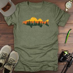 Sunset Forest Walleye T Shirt Gift For Fishing Enthusiast