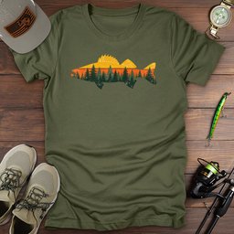 Sunset Forest Walleye T Shirt Gift For Fishing Enthusiast