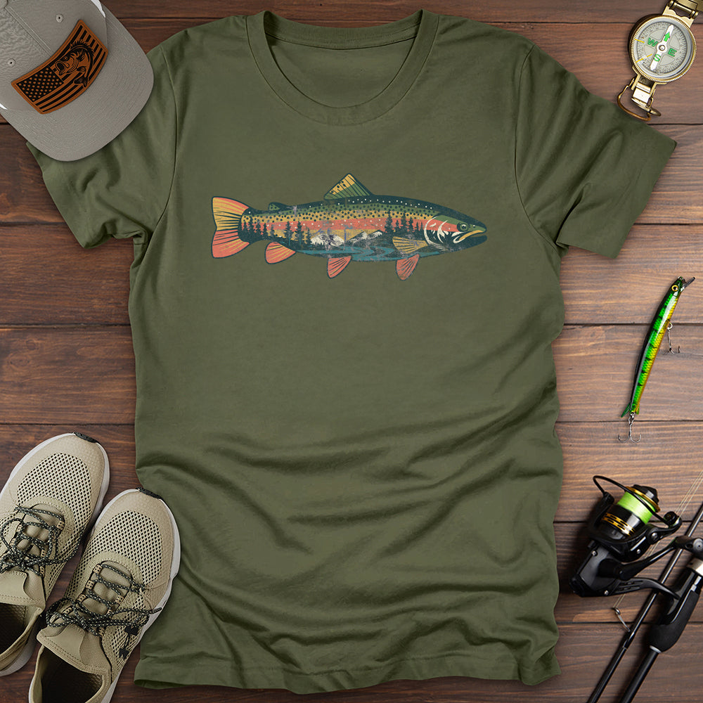 Trout Silhouette Nature T Shirt Gift For Fishing Enthusiast