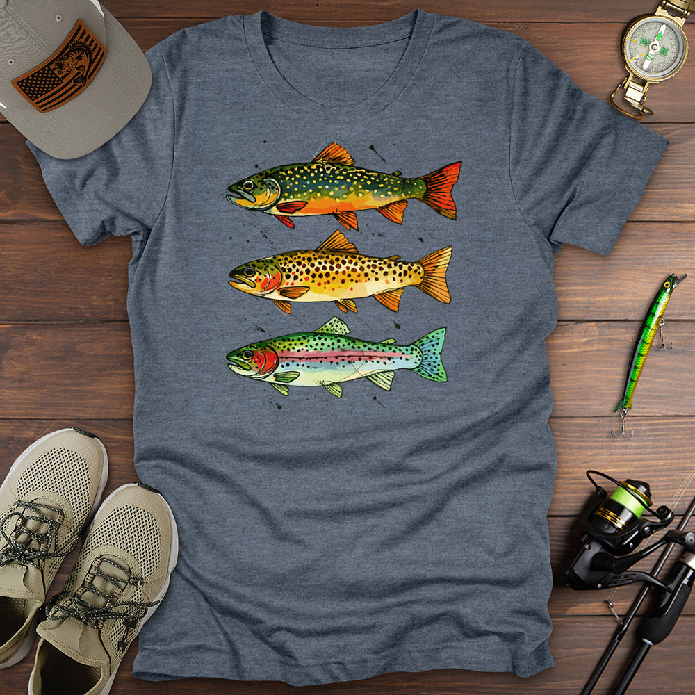 Trout Trifecta T Shirt Gift For Fishing Enthusiast