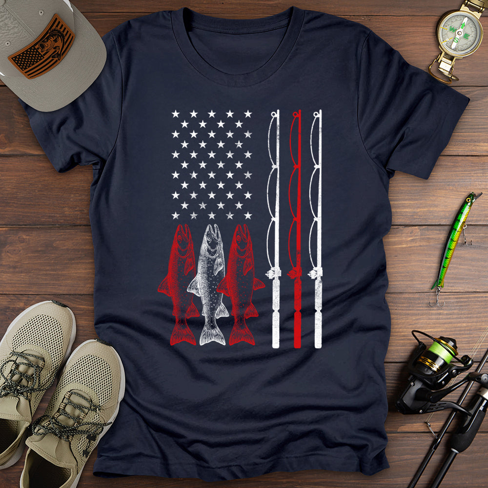 USA Flag Fishing T Shirt Gift For Fishing Enthusiast